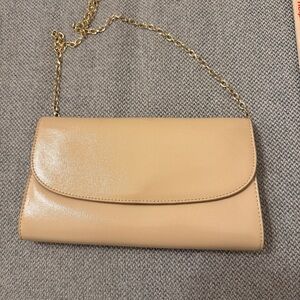Nordstrom Tan Leather Clutch with Gold Chain